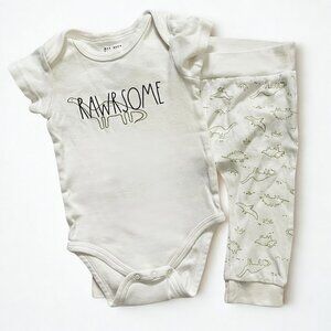 Rae Dunn ‘Rawrsome’ Dinosaur Short Sleeve Onesie & Pants Set, Size 6-9 Months